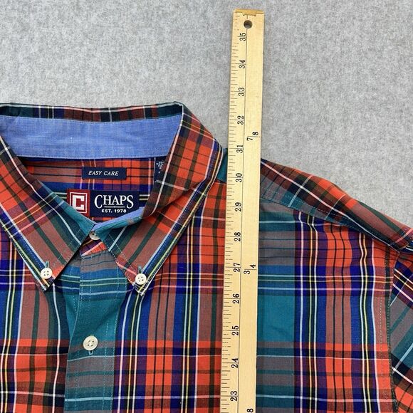 Chaps Shirt Mens XXL 2XL Orange Green Plaid Button Down Easy Care Pocket Preppy - Picture 10 of 10